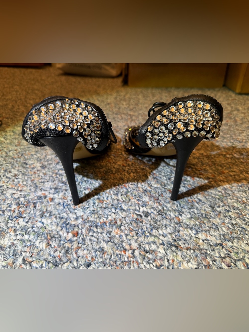 Women’s size 11 fashion nova 4.5” high heels square toe bedazzled strappy - Picture 3 of 11